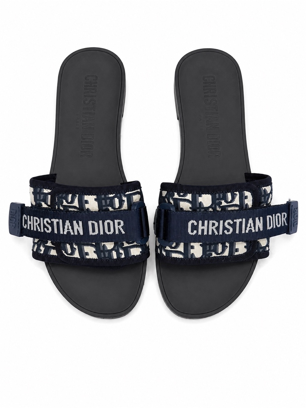 Dior Women’s Evolution Navy Oblique Print Slide Sandals